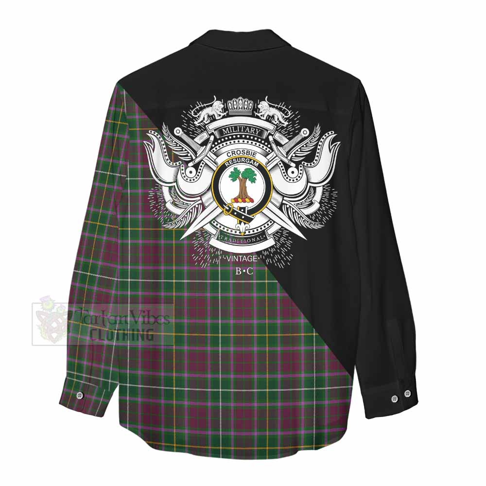 Tartan Vibes Clothing Crosbie Tartan Women's Casual Shirt with Family Crest and Military Logo Style