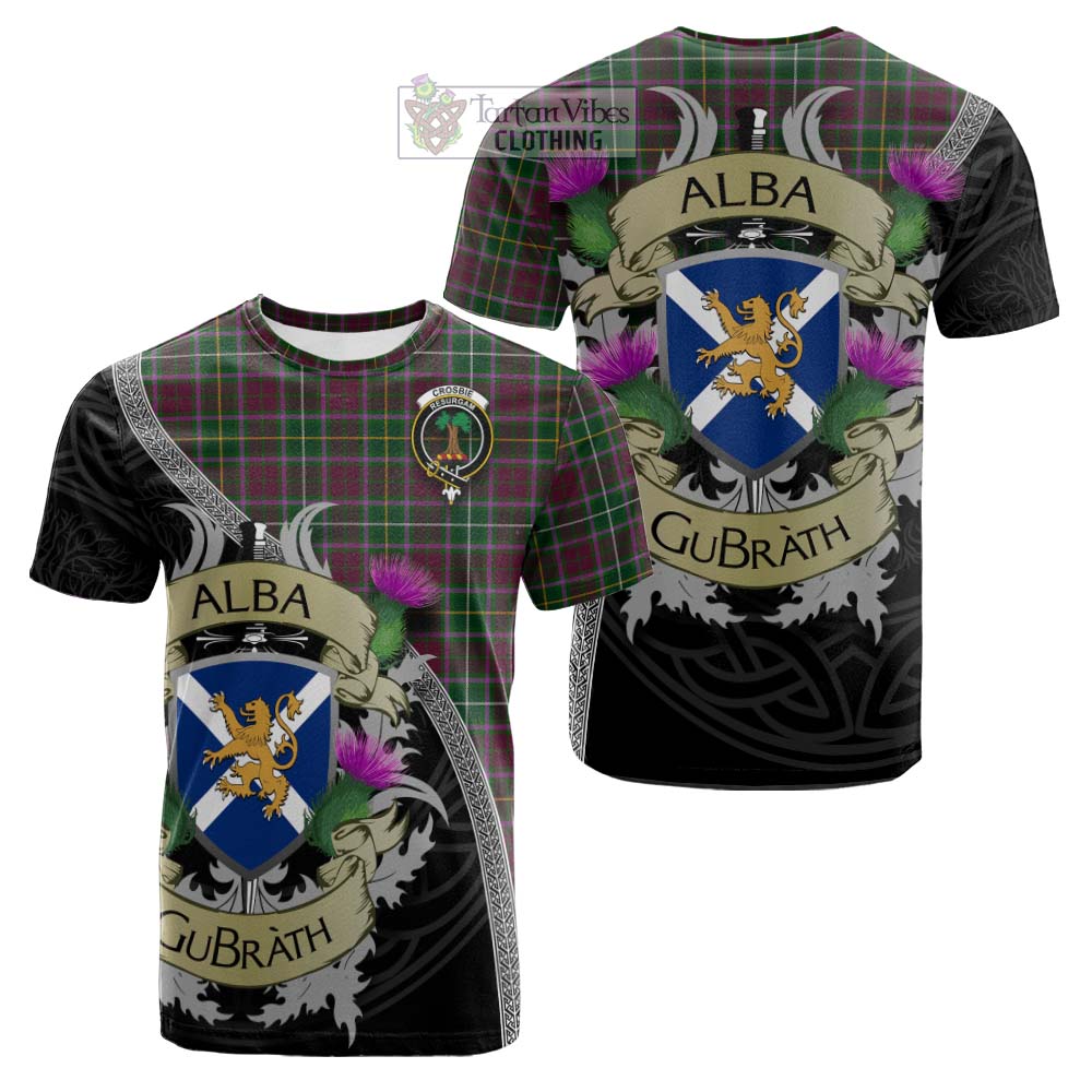 Tartan Vibes Clothing Crosbie Tartan Family Crest Cotton T-shirt Lion Rampant Royal Thistle Shield Celtic Inspired
