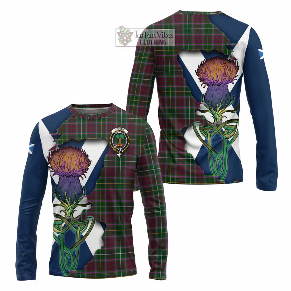 Tartan Vibes Clothing Crosbie Tartan Family Crest Long Sleeve T-Shirt Scottish Thistle Celtic Inspired
