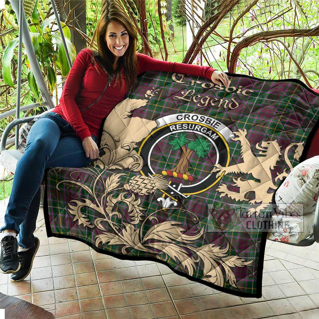Tartan Vibes Clothing Crosbie Tartan Quilt with Family Crest and Scottish Symbol Style