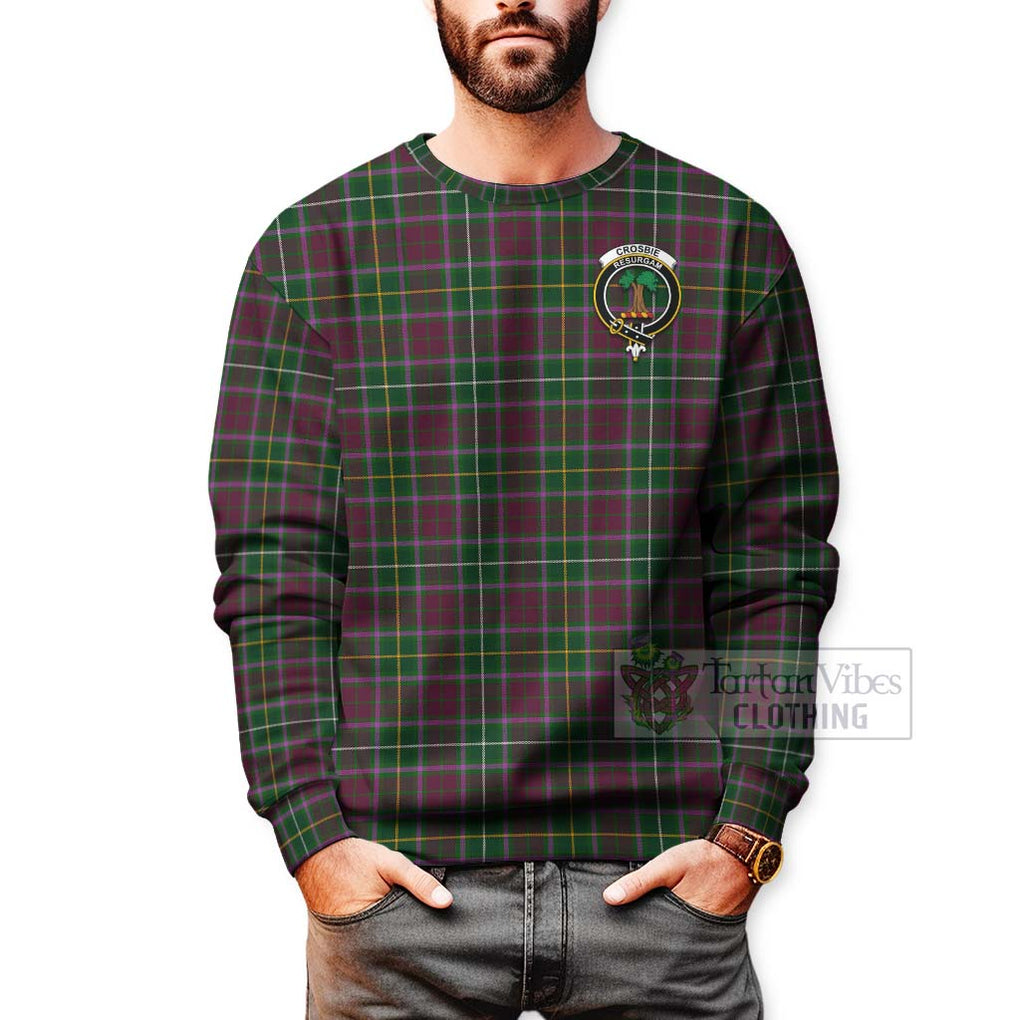 Tartan Vibes Clothing Crosbie Tartan Sweatshirt with Family Crest Celtic Skull Style