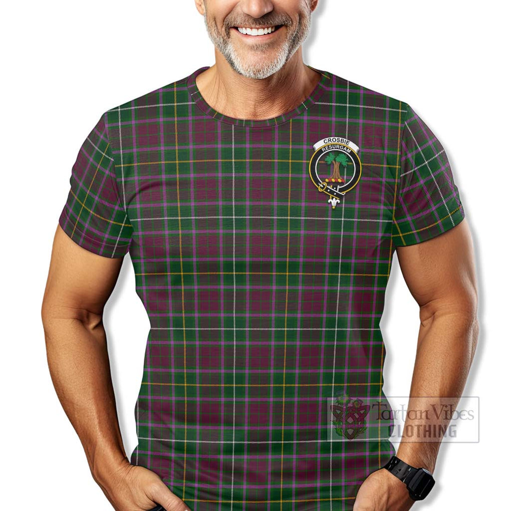 Tartan Vibes Clothing Crosbie Tartan T-Shirt with Family Crest Celtic Skull Style