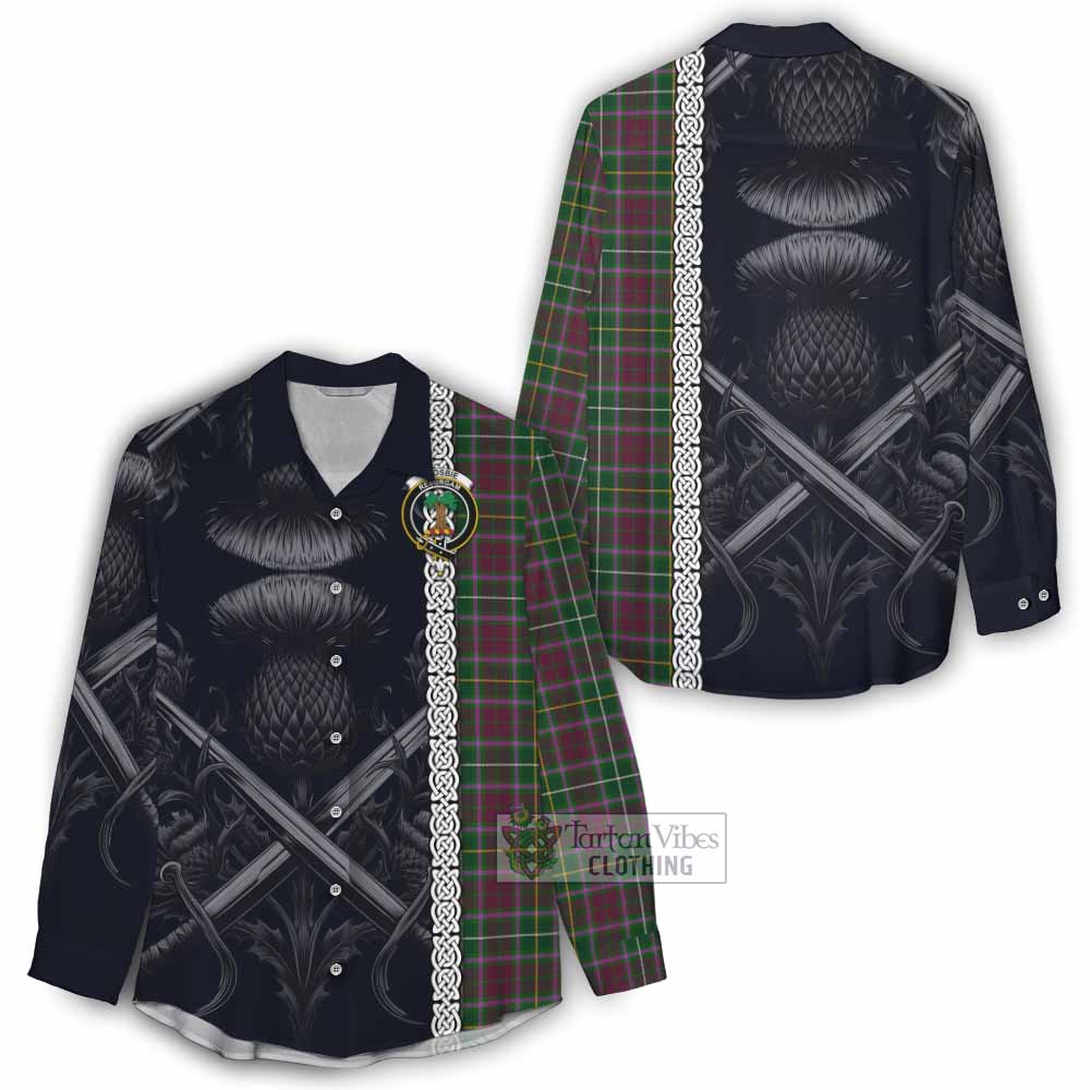 Tartan Vibes Clothing Crosbie Tartan Women's Casual Shirt with Family Crest Cross Sword Thistle Celtic Vibes