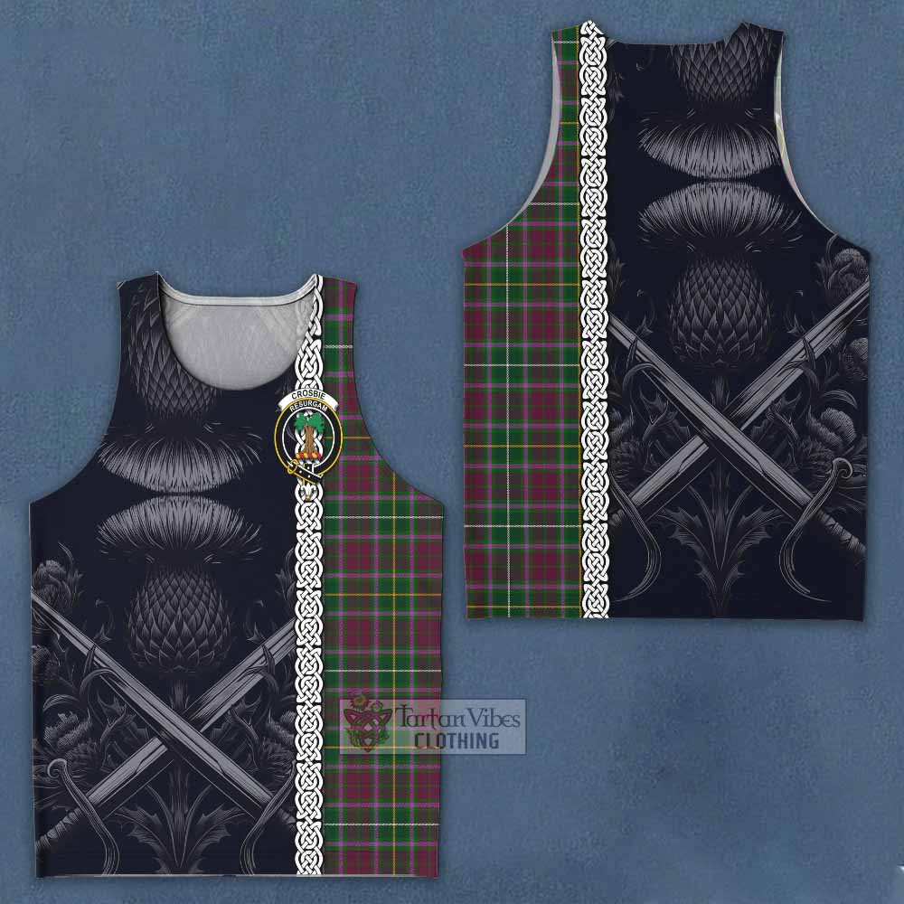 Tartan Vibes Clothing Crosbie Tartan Men's Tank Top with Family Crest Cross Sword Thistle Celtic Vibes
