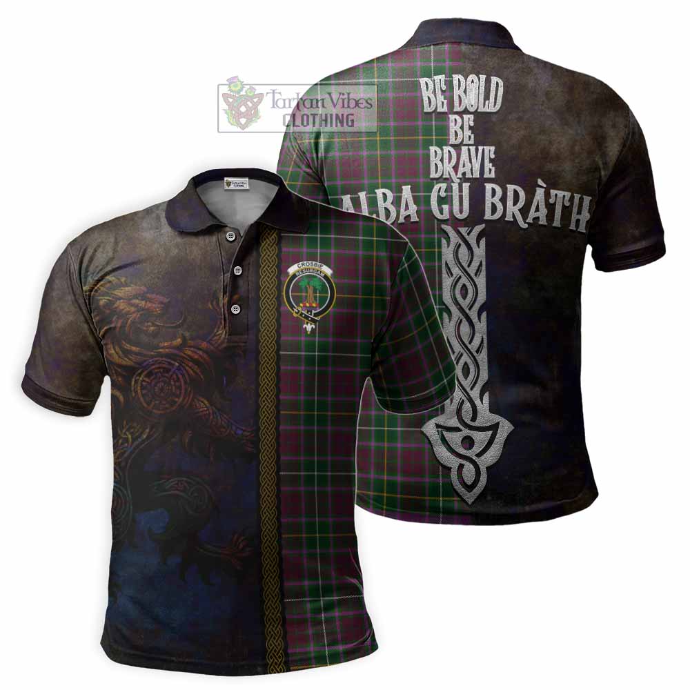 Tartan Vibes Clothing Crosbie Tartan Family Crest Polo Shirt Alba Gu Brath Be Brave Lion Ancient Style