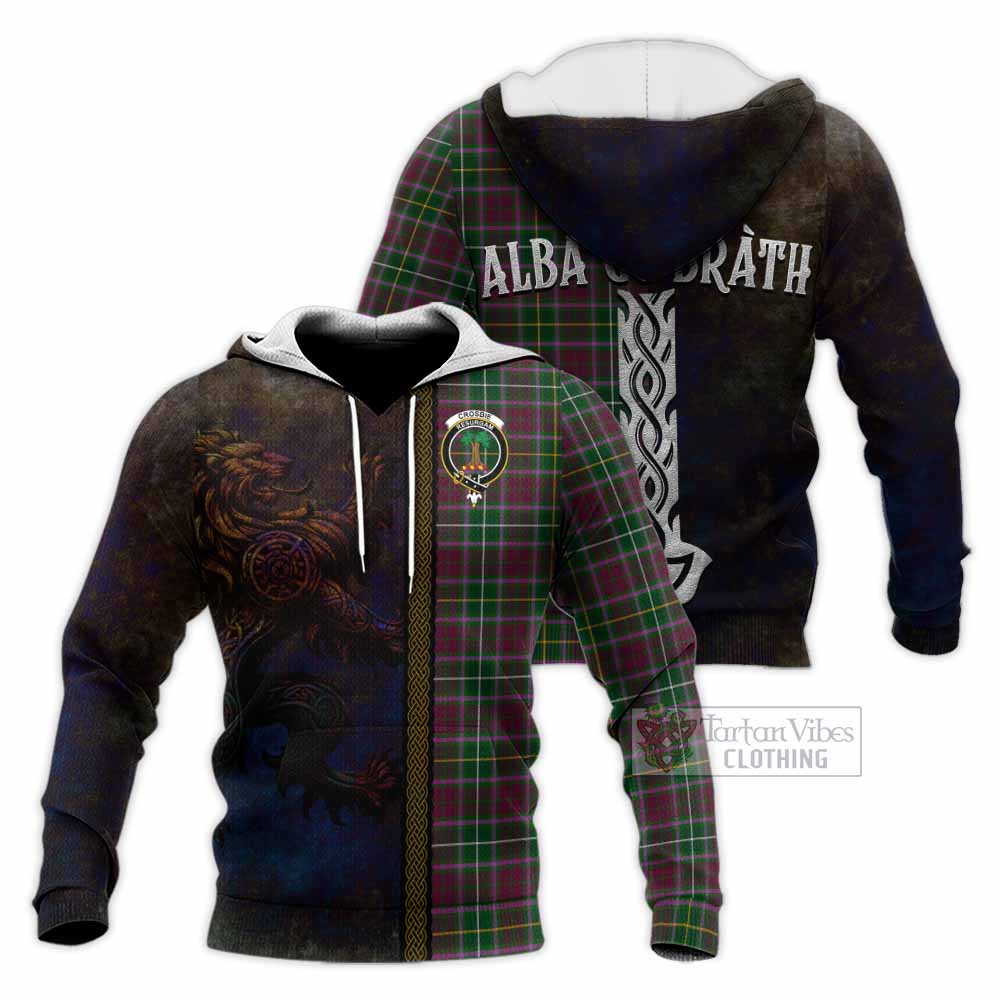 Tartan Vibes Clothing Crosbie Tartan Family Crest Knitted Hoodie Alba Gu Brath Be Brave Lion Ancient Style