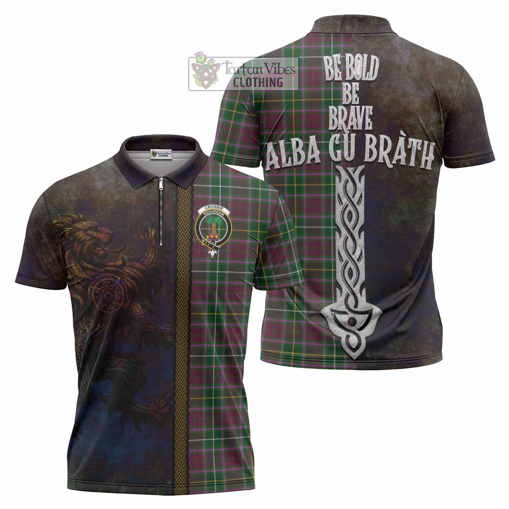 Tartan Vibes Clothing Crosbie Tartan Family Crest Zipper Polo Shirt Alba Gu Brath Be Brave Lion Ancient Style
