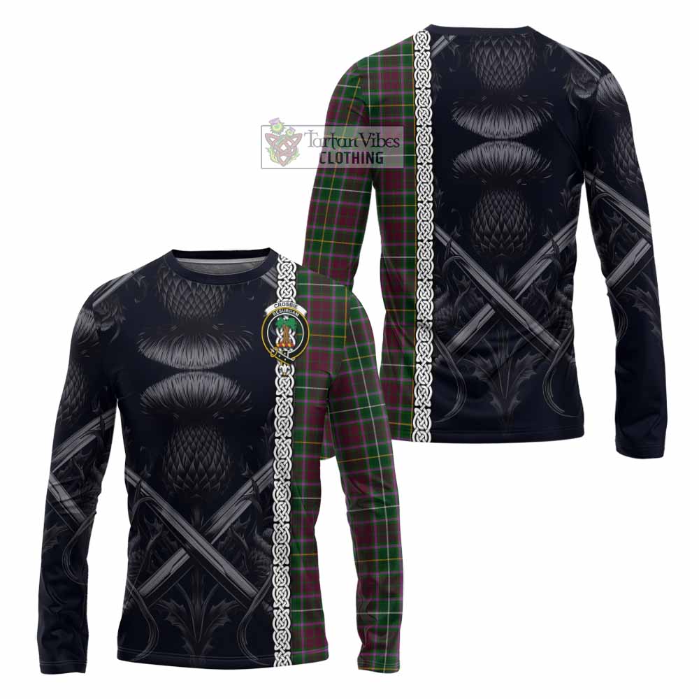 Tartan Vibes Clothing Crosbie Tartan Long Sleeve T-Shirt with Family Crest Cross Sword Thistle Celtic Vibes