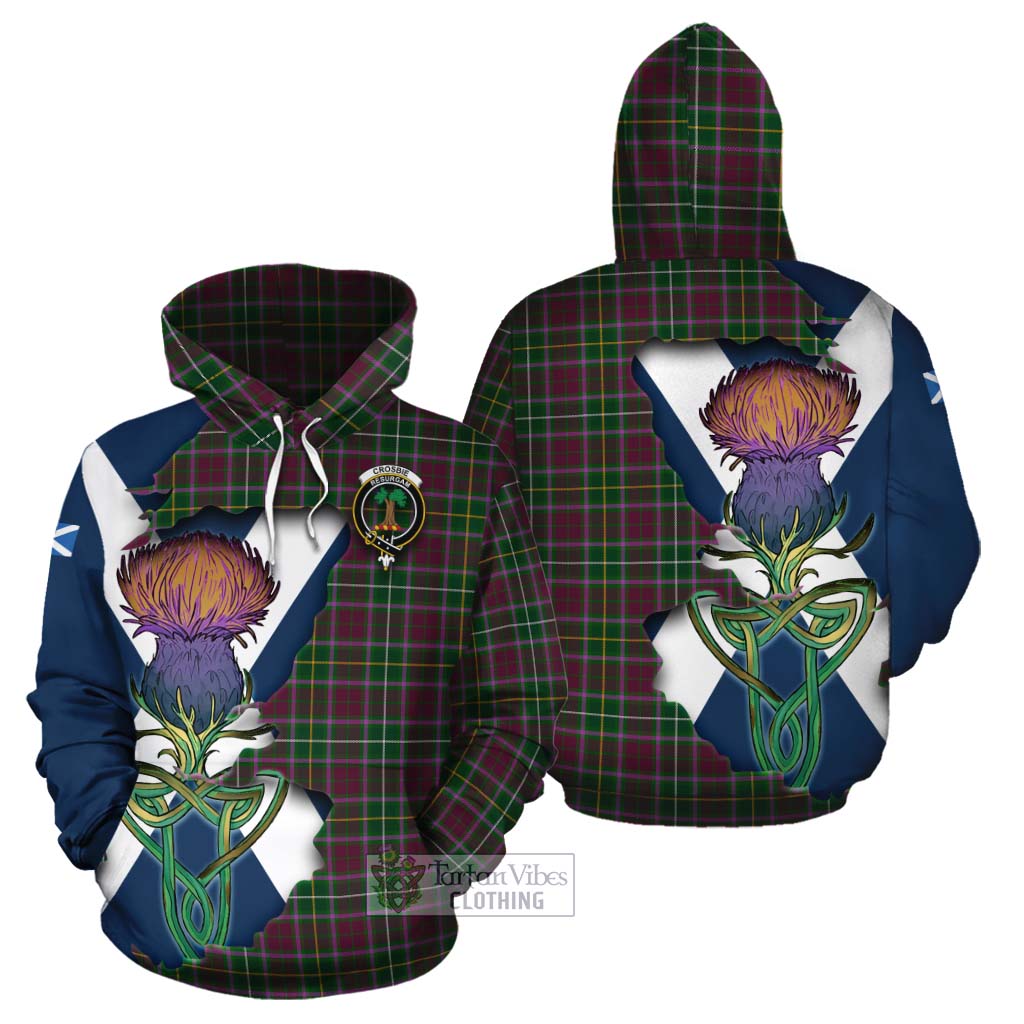 Tartan Vibes Clothing Crosbie Tartan Family Crest Cotton Hoodie Scottish Thistle Celtic Inspired