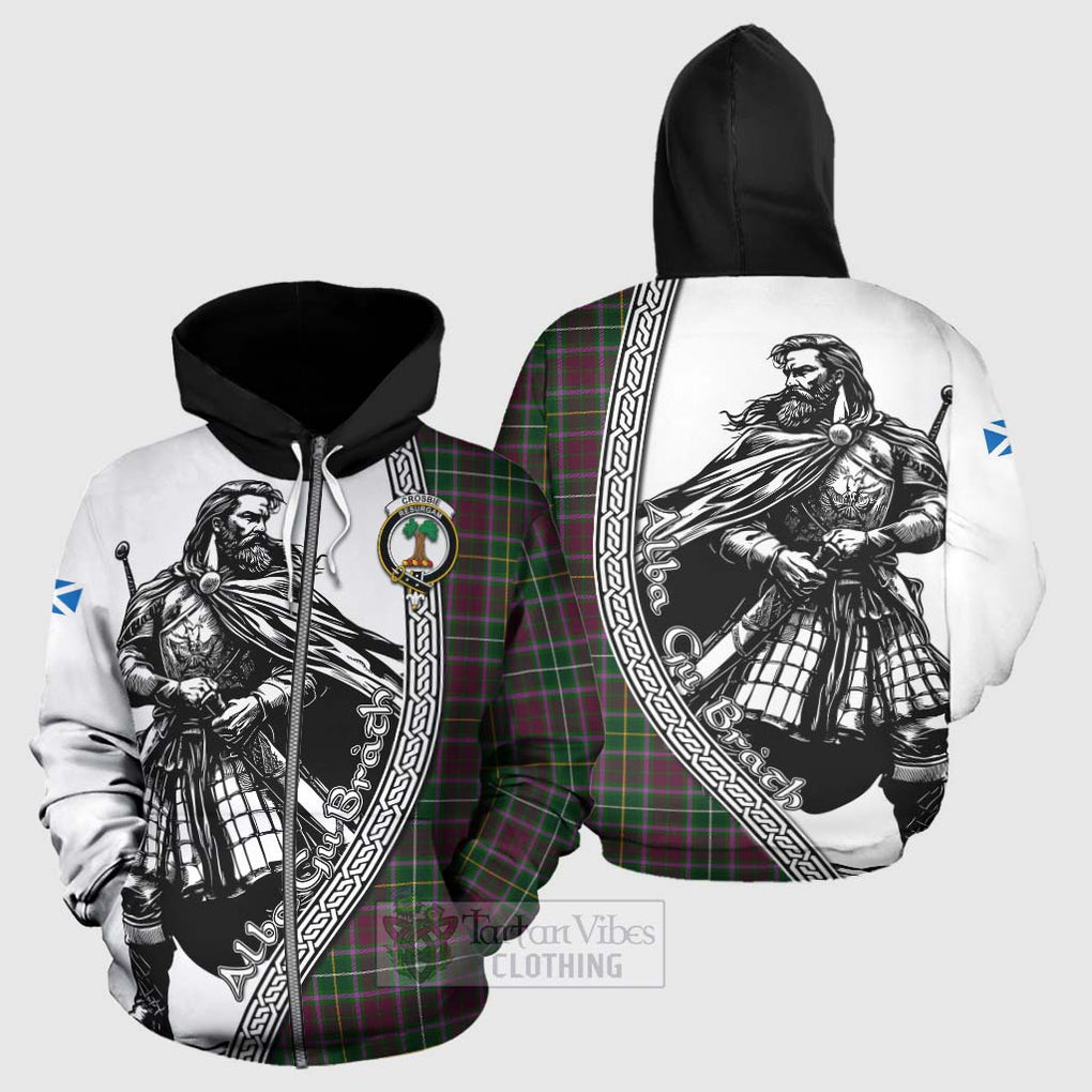 Tartan Vibes Clothing Crosbie Tartan Clan Crest Hoodie with Highlander Warrior Celtic Style