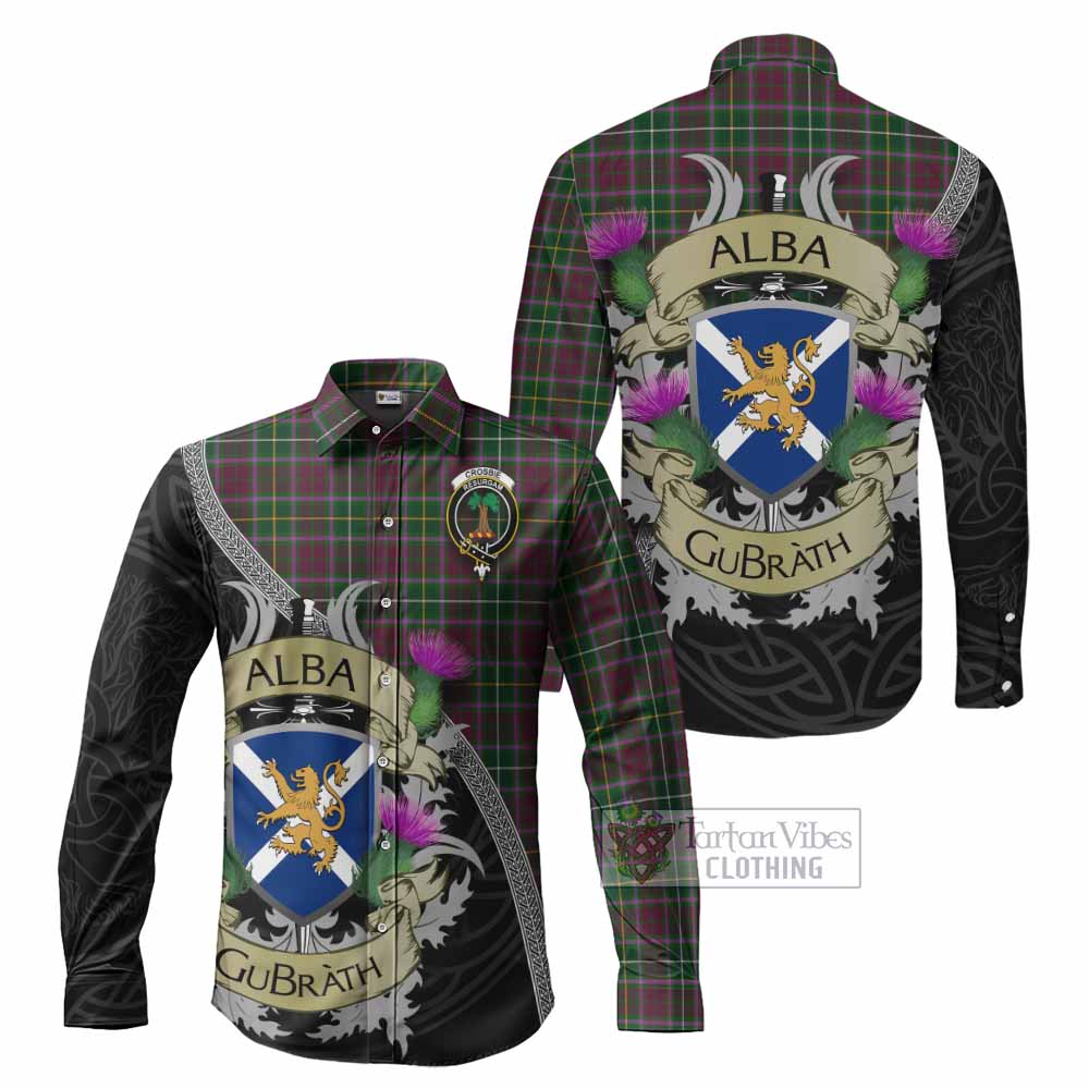 Tartan Vibes Clothing Crosbie Tartan Family Crest Long Sleeve Button Shirt Lion Rampant Royal Thistle Shield Celtic Inspired