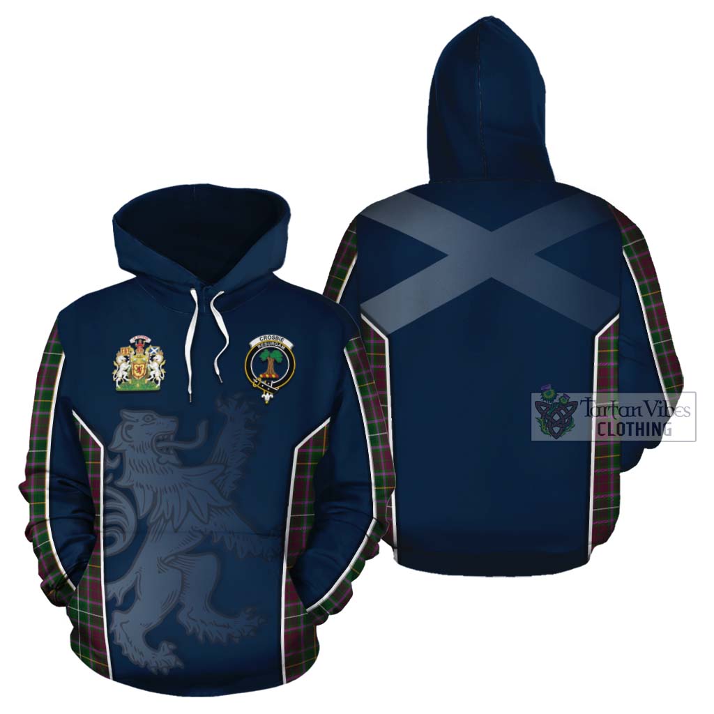 Tartan Vibes Clothing Crosbie Tartan Cotton Hoodie with Family Crest and Lion Rampant Vibes Sport Style