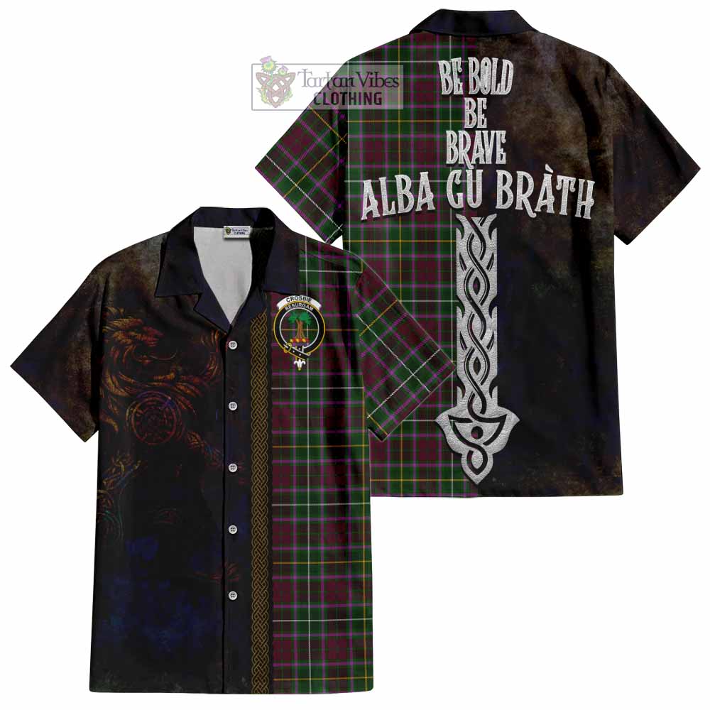 Tartan Vibes Clothing Crosbie Tartan Family Crest Short Sleeve Button Shirt Alba Gu Brath Be Brave Lion Ancient Style