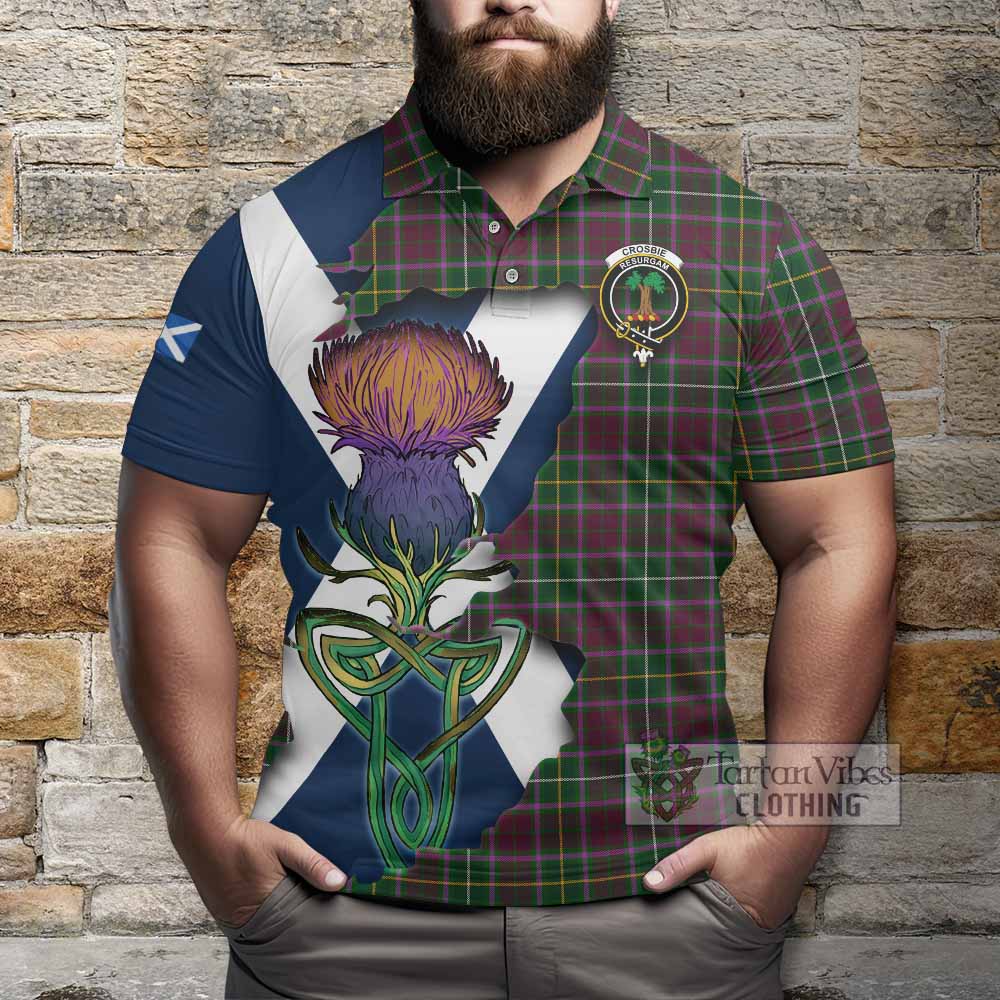 Tartan Vibes Clothing Crosbie Tartan Family Crest Polo Shirt Scottish Thistle Celtic Inspired
