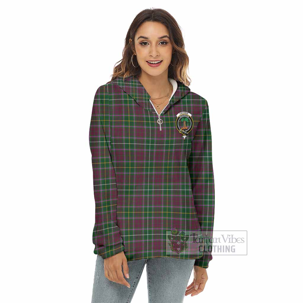 Tartan Vibes Clothing Crosbie Tartan Crest Women's Borg  Half Zip Fleece Hoodie