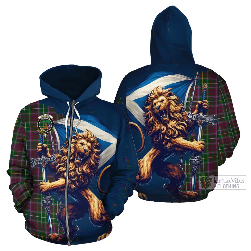 Tartan Vibes Clothing Crosbie Tartan Family Crest Cotton Hoodie with Scottish Majestic Lion