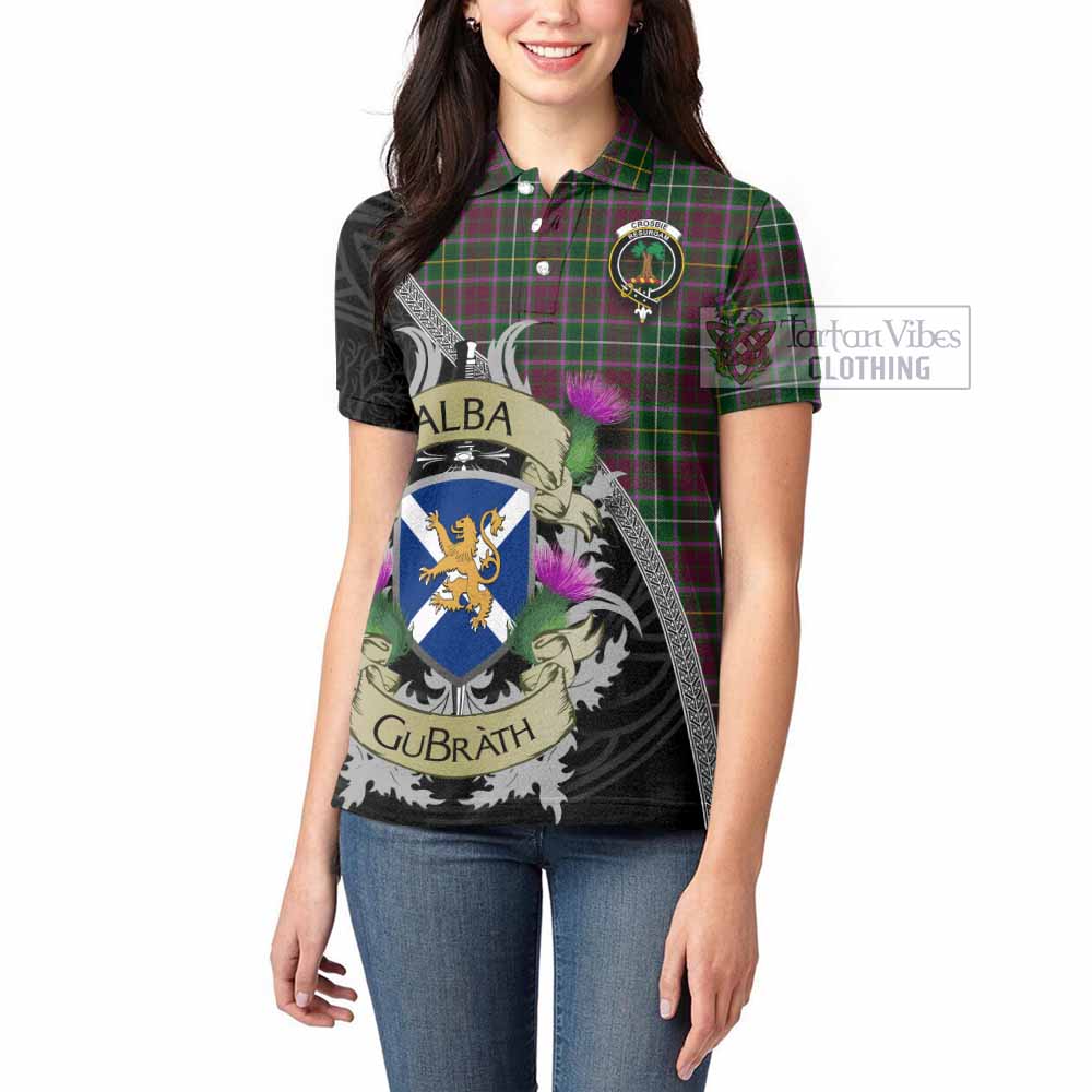 Tartan Vibes Clothing Crosbie Tartan Family Crest Women's Polo Shirt Lion Rampant Royal Thistle Shield Celtic Inspired