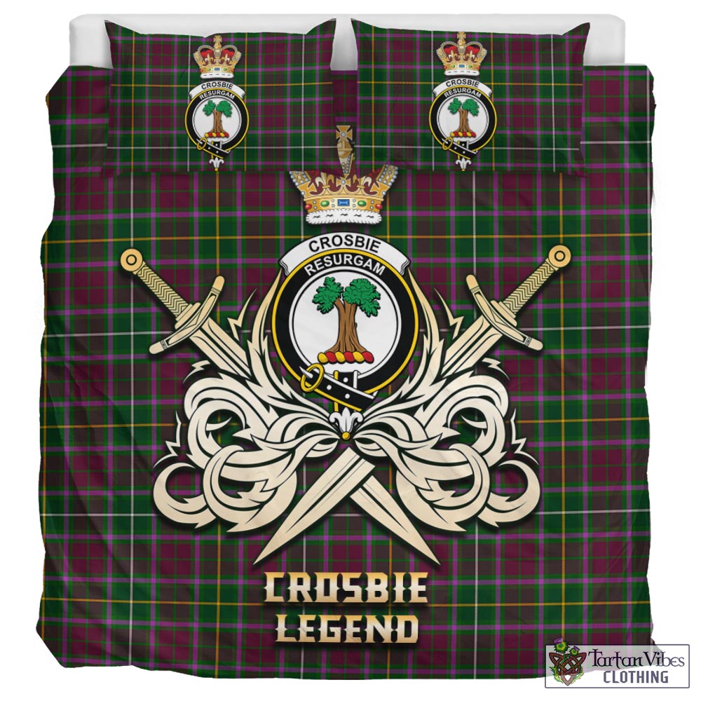 Tartan Vibes Clothing Crosbie Tartan Bedding Set with Clan Crest and the Golden Sword of Courageous Legacy