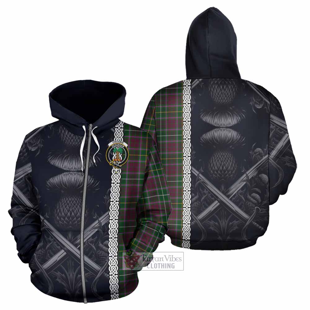 Tartan Vibes Clothing Crosbie Tartan Hoodie with Family Crest Cross Sword Thistle Celtic Vibes