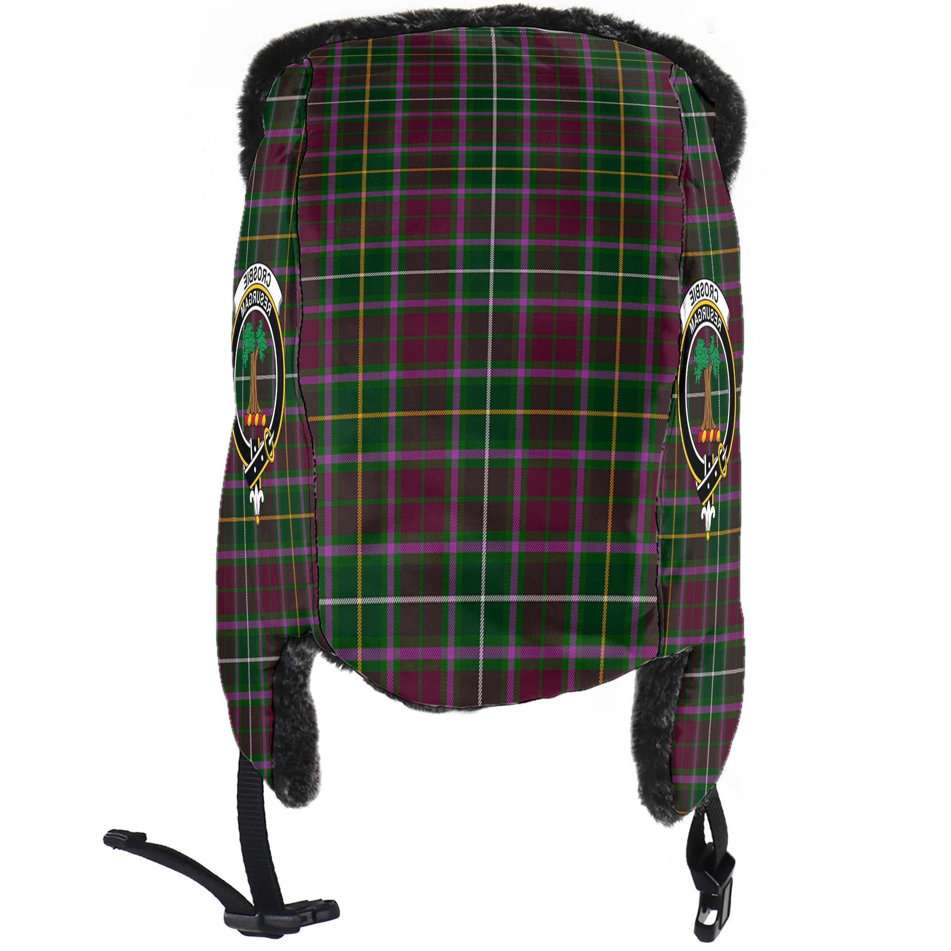 Crosbie Tartan Winter Trapper Hat with Family Crest - Tartan Vibes Clothing