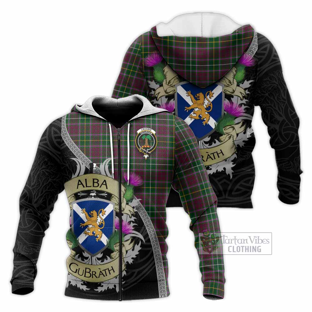 Tartan Vibes Clothing Crosbie Tartan Family Crest Knitted Hoodie Lion Rampant Royal Thistle Shield Celtic Inspired