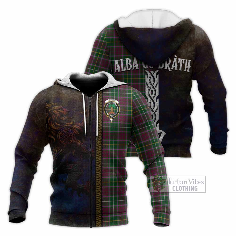 Tartan Vibes Clothing Crosbie Tartan Family Crest Knitted Hoodie Alba Gu Brath Be Brave Lion Ancient Style