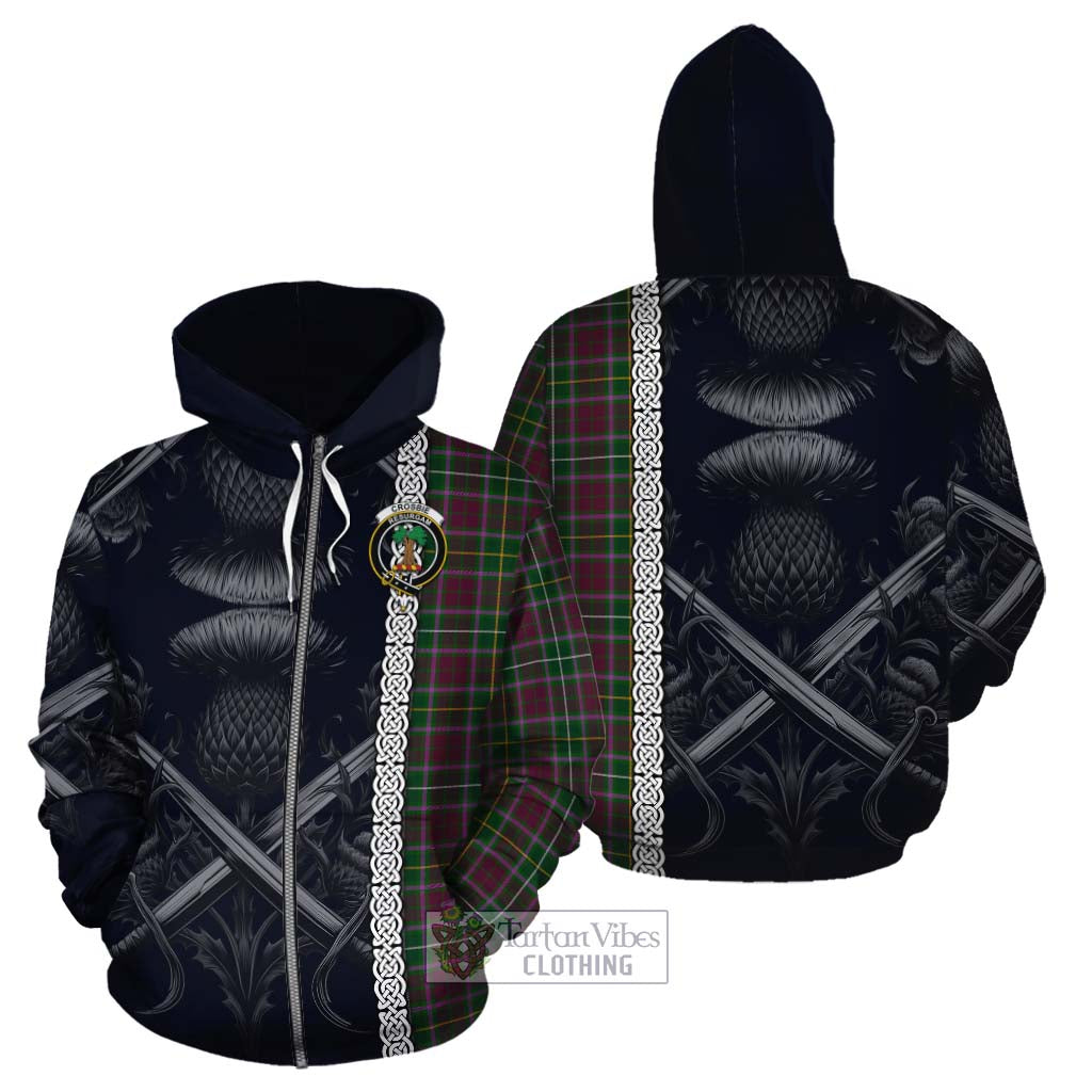 Tartan Vibes Clothing Crosbie Tartan Cotton Hoodie with Family Crest Cross Sword Thistle Celtic Vibes