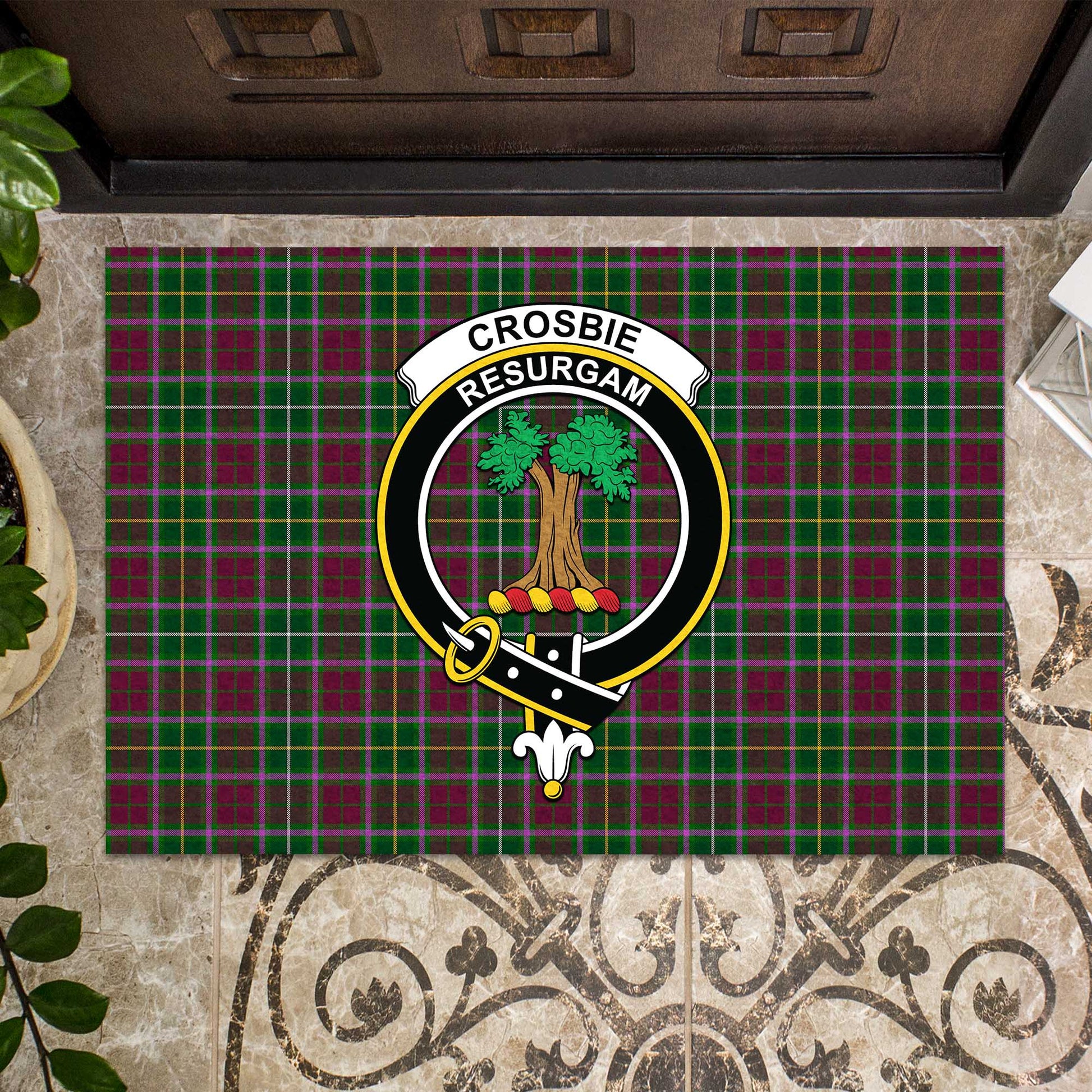 Crosbie Tartan Door Mat with Family Crest - Tartanvibesclothing