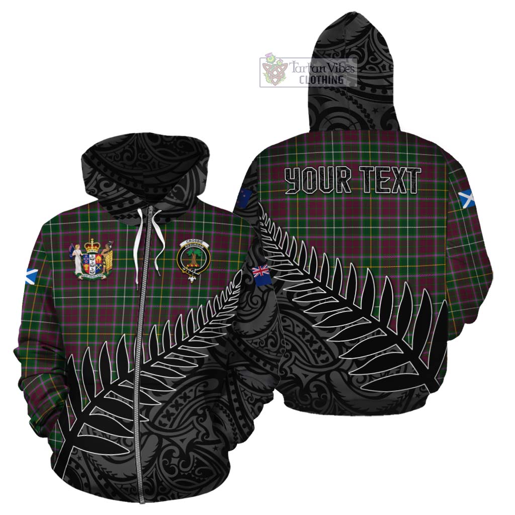Tartan Vibes Clothing Crosbie Crest Tartan Cotton Hoodie with New Zealand Silver Fern Half Style