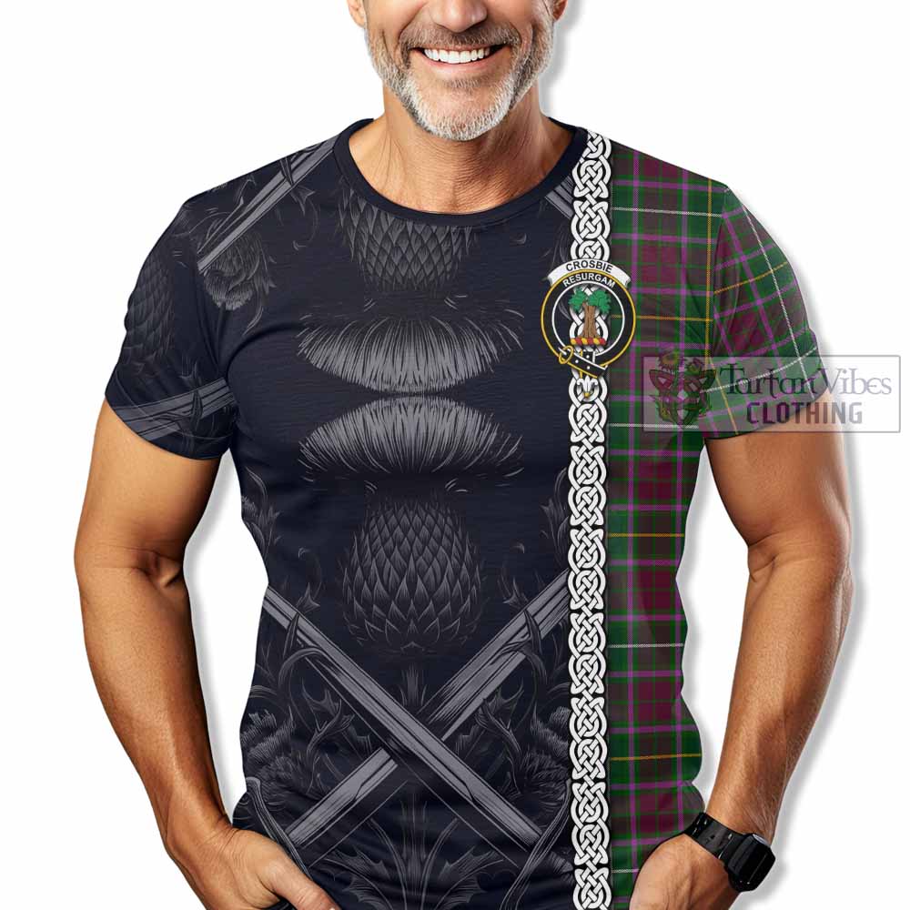 Crosbie Tartan T-Shirt with Family Crest Cross Sword Thistle Celtic Vibes - Tartan Vibes Clothing