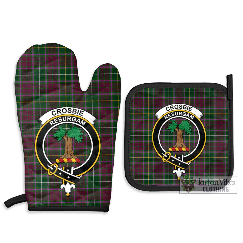 Crosbie Tartan Combo Oven Mitt & Pot-Holder with Family Crest Combo 1 Oven Mitt & 2 Pot-Holder Black - Tartan Vibes Clothing