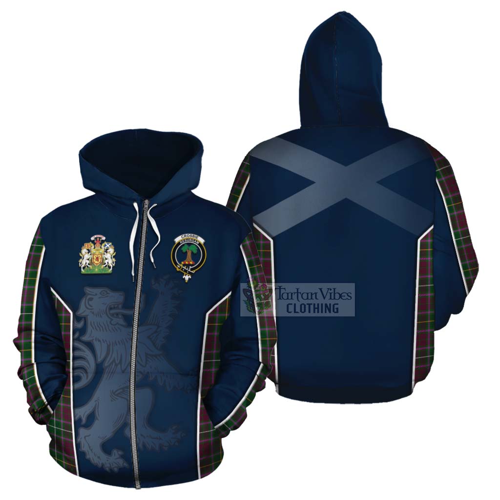 Tartan Vibes Clothing Crosbie Tartan Cotton Hoodie with Family Crest and Lion Rampant Vibes Sport Style