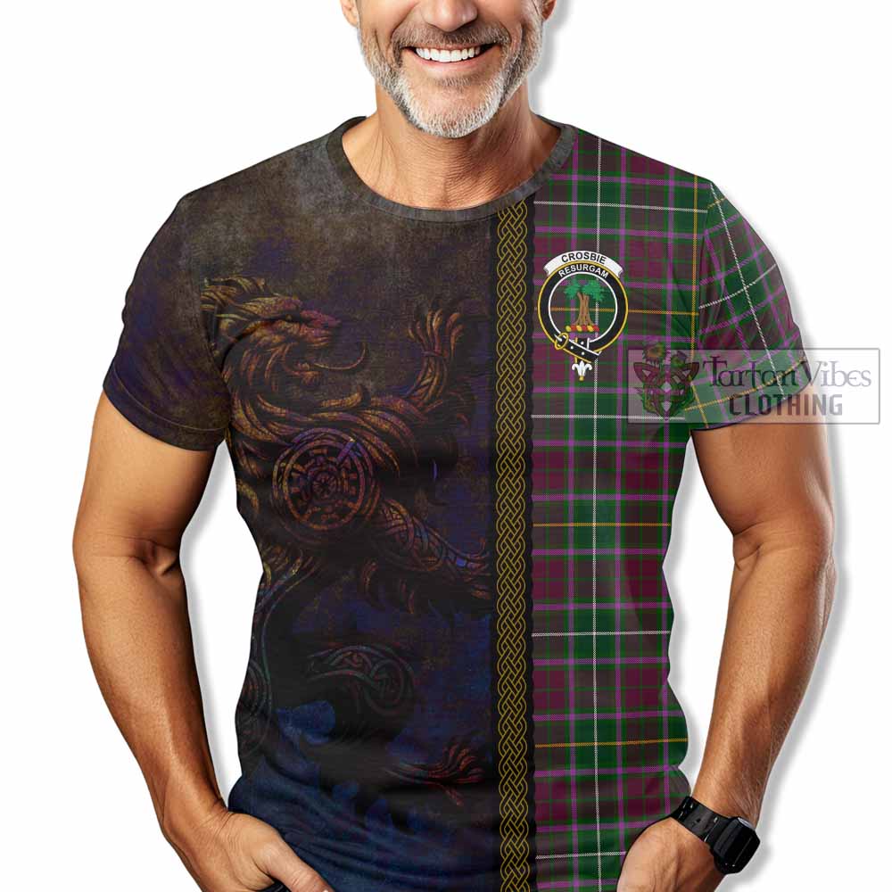 Tartan Vibes Clothing Crosbie Tartan Family Crest T-Shirt Alba Gu Brath Be Brave Lion Ancient Style