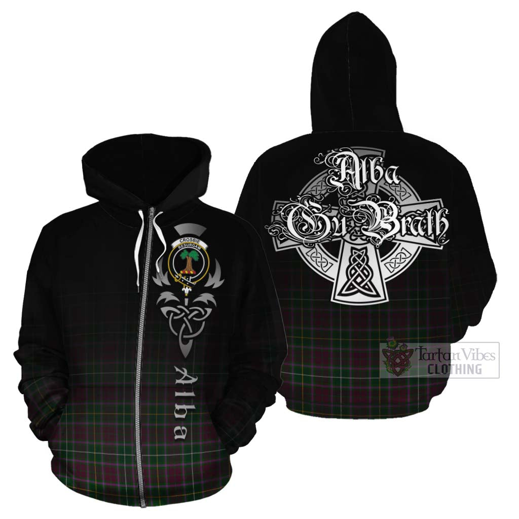 Tartan Vibes Clothing Crosbie Tartan Cotton Hoodie Featuring Alba Gu Brath Family Crest Celtic Inspired