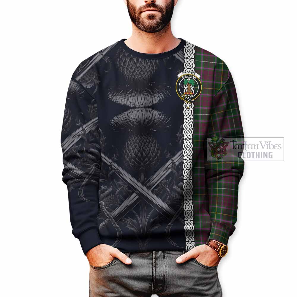 Tartan Vibes Clothing Crosbie Tartan Sweatshirt with Family Crest Cross Sword Thistle Celtic Vibes