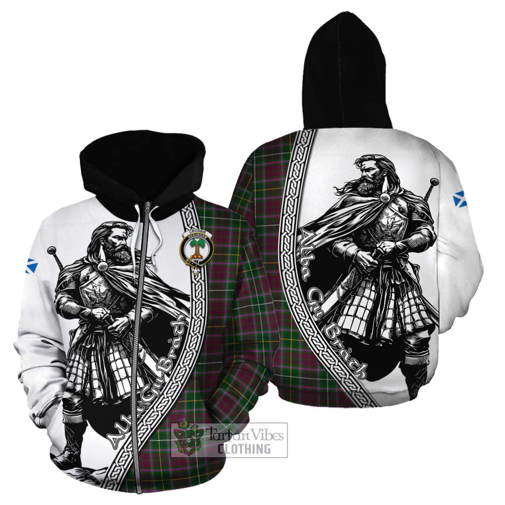 Tartan Vibes Clothing Crosbie Tartan Clan Crest Cotton Hoodie with Highlander Warrior Celtic Style