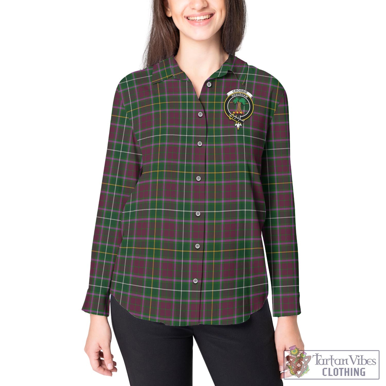 Crosbie Tartan Women's Casual Shirt with Family Crest - Tartan Vibes Clothing