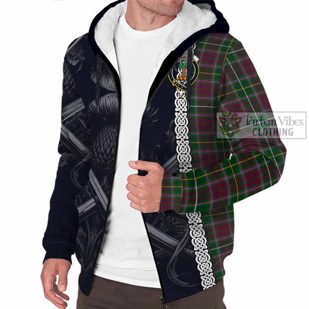 Tartan Vibes Clothing Crosbie Tartan Sherpa Hoodie with Family Crest Cross Sword Thistle Celtic Vibes