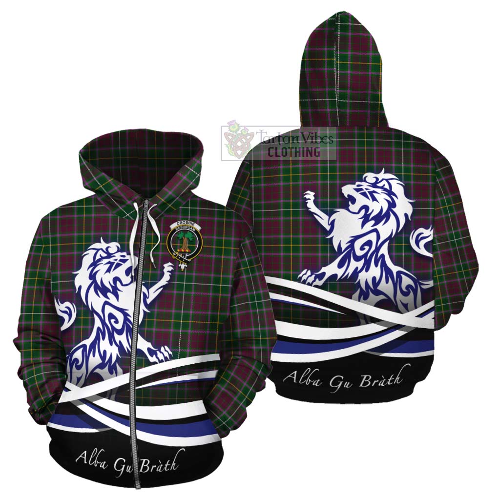 Tartan Vibes Clothing Crosbie Tartan Cotton Hoodie with Alba Gu Brath Regal Lion Emblem