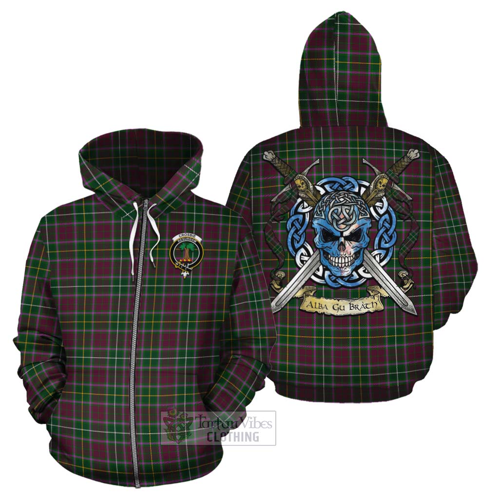 Tartan Vibes Clothing Crosbie Tartan Cotton Hoodie with Family Crest Celtic Skull Style