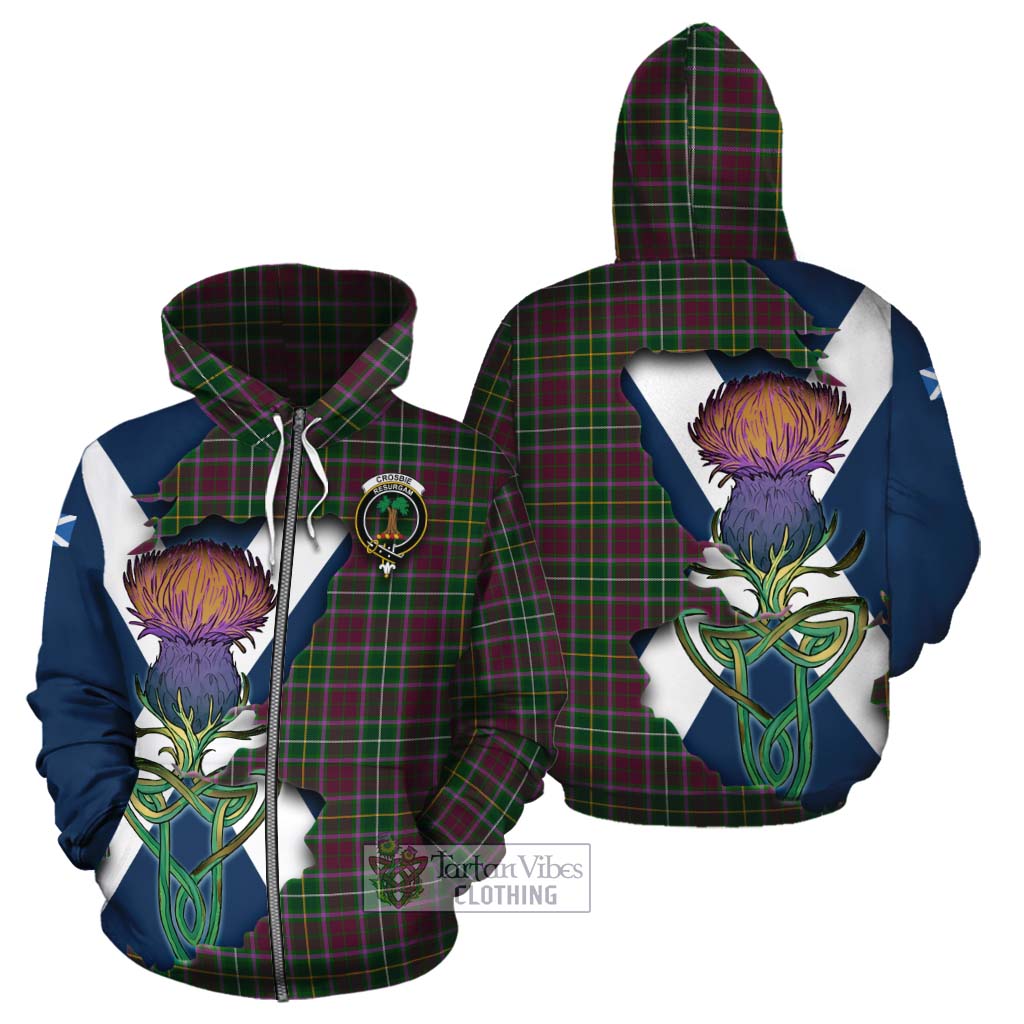 Tartan Vibes Clothing Crosbie Tartan Family Crest Cotton Hoodie Scottish Thistle Celtic Inspired