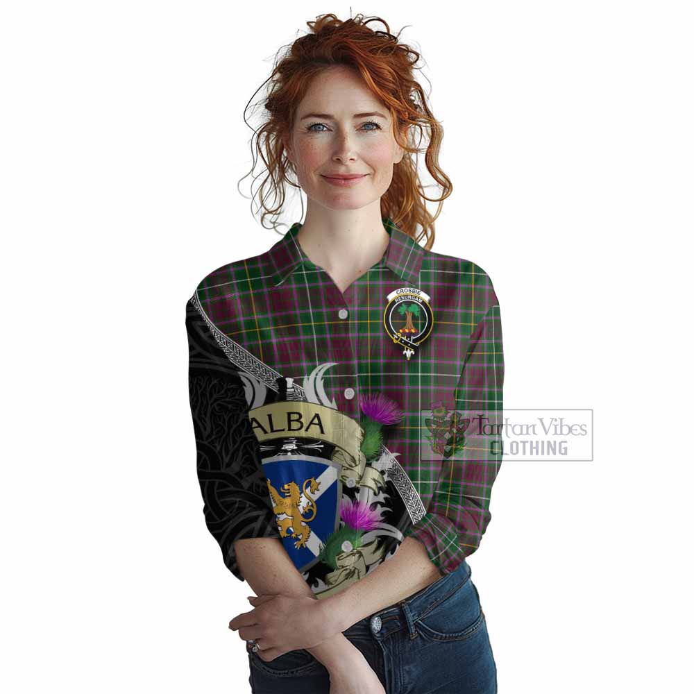 Tartan Vibes Clothing Crosbie Tartan Family Crest Women's Casual Shirt Lion Rampant Royal Thistle Shield Celtic Inspired