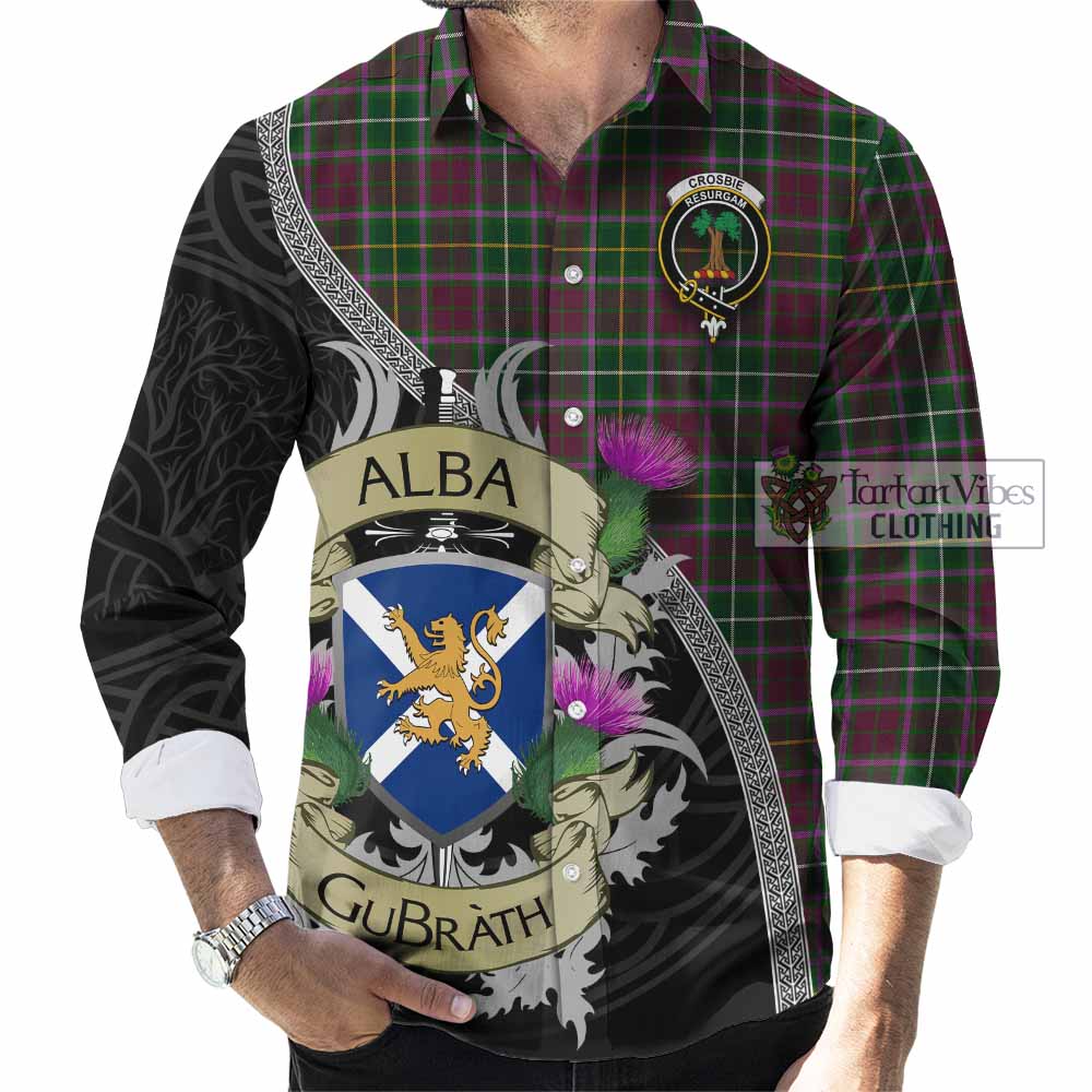 Tartan Vibes Clothing Crosbie Tartan Family Crest Long Sleeve Button Shirt Lion Rampant Royal Thistle Shield Celtic Inspired