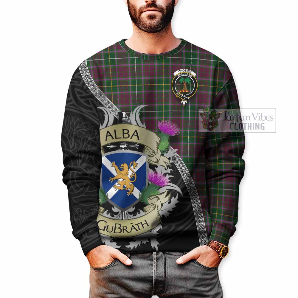 Tartan Vibes Clothing Crosbie Tartan Family Crest Sweatshirt Lion Rampant Royal Thistle Shield Celtic Inspired