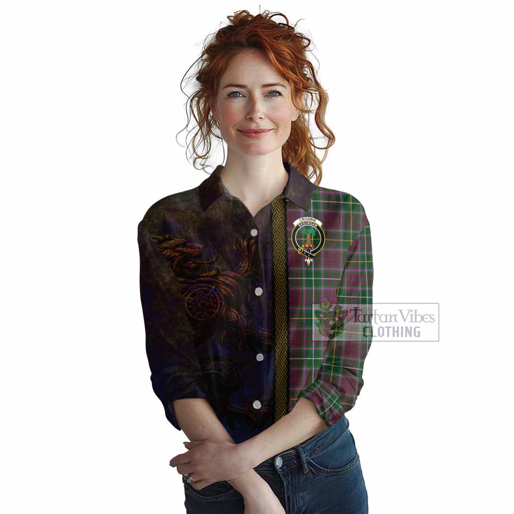 Tartan Vibes Clothing Crosbie Tartan Family Crest Women's Casual Shirt Alba Gu Brath Be Brave Lion Ancient Style