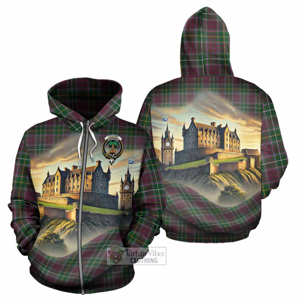 Tartan Vibes Clothing Crosbie Tartan Family Crest Hoodie with Scottish Ancient Castle Style