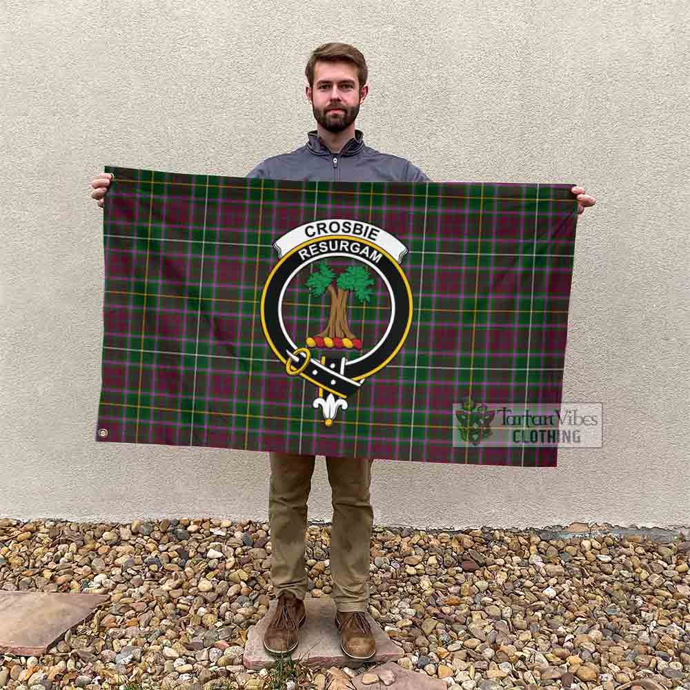 Tartan Vibes Clothing Crosbie Tartan House Flag with Family Crest