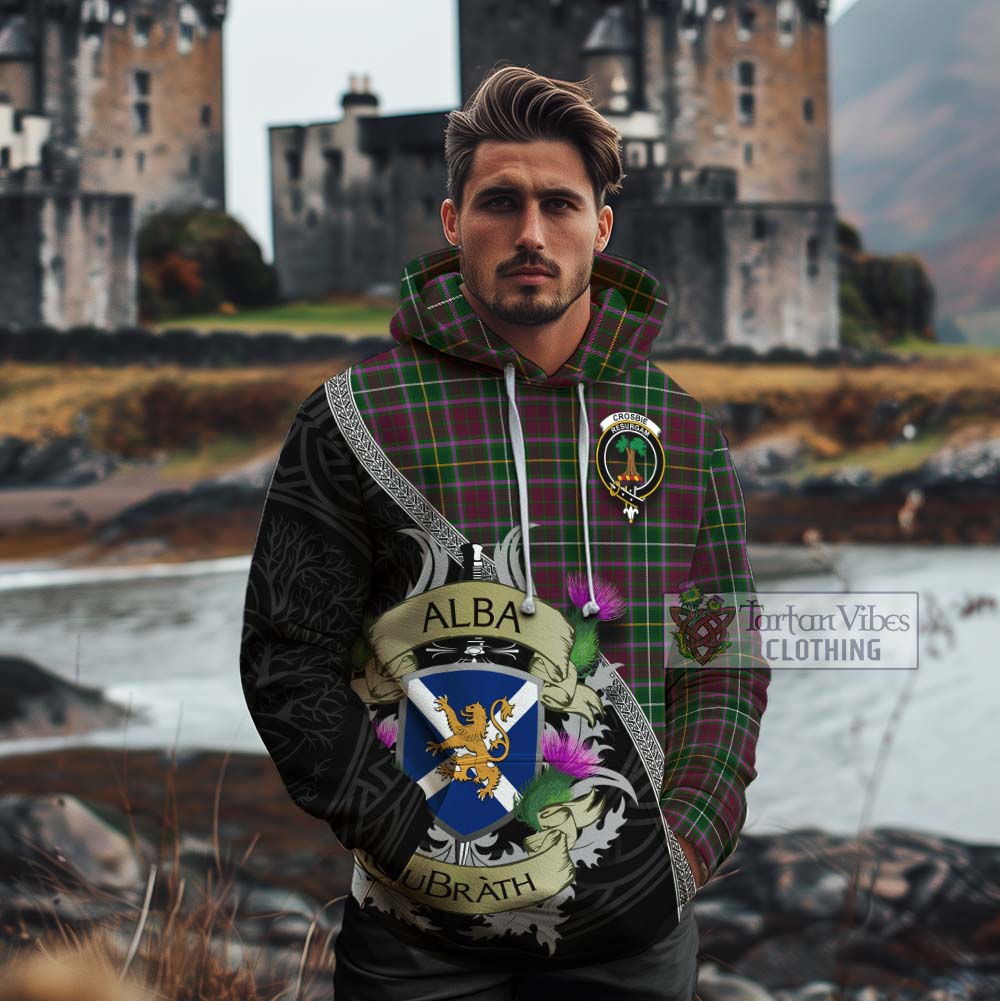 Tartan Vibes Clothing Crosbie Tartan Family Crest Cotton Hoodie Lion Rampant Royal Thistle Shield Celtic Inspired