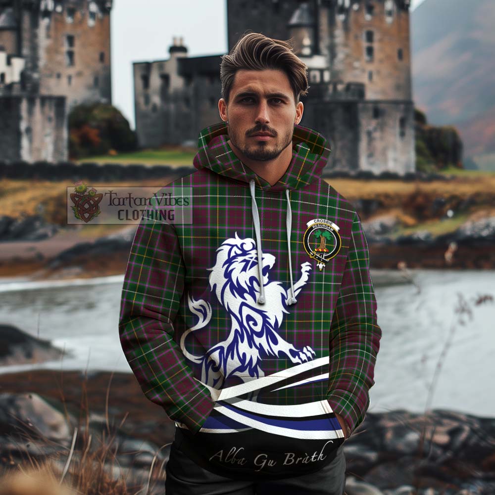 Tartan Vibes Clothing Crosbie Tartan Cotton Hoodie with Alba Gu Brath Regal Lion Emblem