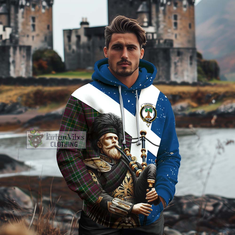Tartan Vibes Clothing Crosbie Tartan Cotton Hoodie with Family Crest Scottish Bagpiper Vibes